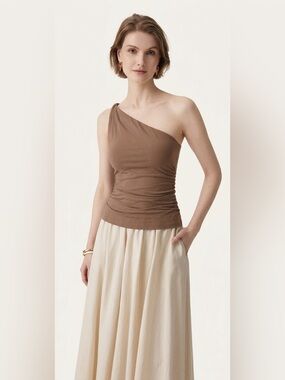 OGL Iced Mocha One Shoulder Twisted Bra Tank Size Large